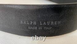 New Ralph Lauren Purple Label Black Leather Belt Silver Engrave Buckle S Italy