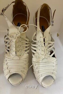 New Ralph Lauren Purple Label Collection White Leather Bootees Sandals Heels 11