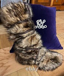New Ralph Lauren Purple Label Runway Faux Fur Snow Gray Boots Size 9
