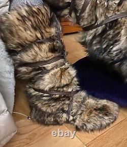 New Ralph Lauren Purple Label Runway Faux Fur Snow Gray Boots Size 9