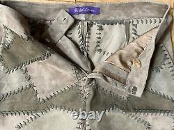 New Ralph Lauren Purple Label Suede Leather Patches Khaki Pants CowGirl Size 30