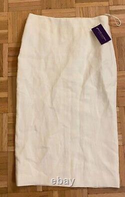 New Ralph Lauren Purple Label Womens White 100% Linen Pencil Skirt USA Made Sz 2