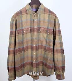 New Ralph Lauren Purple Label sz XL shirt plaid leather suede elbow patches