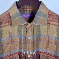 New Ralph Lauren Purple Label sz XL shirt plaid leather suede elbow patches