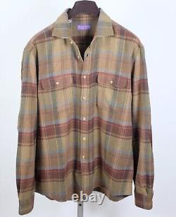 New Ralph Lauren Purple Label sz XL shirt plaid leather suede elbow patches