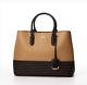 New Ralph Lauren Stitched Leather Marcy Satchel Black And Buff Color