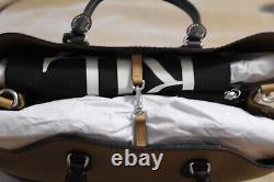 New Ralph Lauren Stitched Leather Marcy Satchel Black and Buff Color
