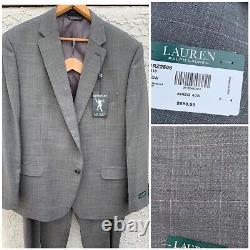 New Ralph Lauren Suit Gray Wool WindowPane Purple 46R Pants 40 $699 Flat Front