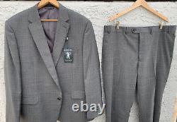 New Ralph Lauren Suit Gray Wool WindowPane Purple 46R Pants 40 $699 Flat Front