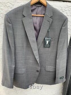 New Ralph Lauren Suit Gray Wool WindowPane Purple 46R Pants 40 $699 Flat Front