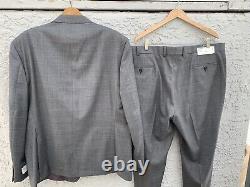 New Ralph Lauren Suit Gray Wool WindowPane Purple 46R Pants 40 $699 Flat Front