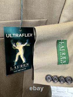 New Ralph Lauren Ultra Flex Mens 44R Tan Wool 2 Piece Suit With 36x30 Pants