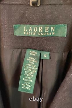 New Ralph Lauren Women's Black Linen Embroidered Crown Logo Jacket Sz 12 RARE