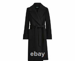 New Ralph Lauren Women's Wool Cashmere Blend Wrap Coat Size 12 Black $680 S1201