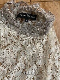 New Runway Ralph Lauren Black Label Lace Top White Blouse Size 8 Retail $1325