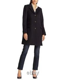New Wool Ralph Lauren Single Breasted REEFER Coat Black Knee Pea Coat Size 14