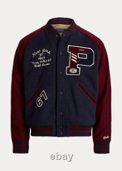 Nwt Polo Ralph Lauren Men's Burgundy New York Wool Blend Letterman Jacket