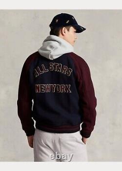 Nwt Polo Ralph Lauren Men's Burgundy New York Wool Blend Letterman Jacket