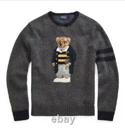 POLO RALPH LAUREN 50th Anniversary 100% WOOL Football Rugby BEAR Sweater LARGE
