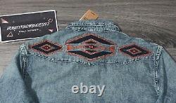 POLO RALPH LAUREN Men Denim Embroidered Aztec Western Pearl Snap Front Shirt NWT