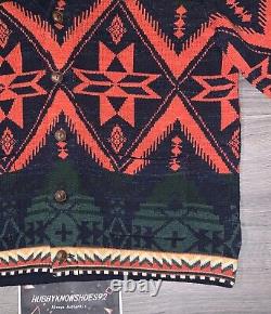 POLO RALPH LAUREN Men's Green Orange Multi Aztec Shawl Knit Cardigan Sweater NWT