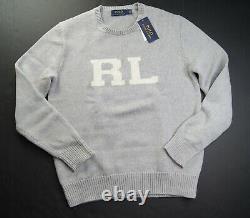 POLO RALPH LAUREN Men's Grey Letterman RL Cotton Pullover Sweater NEW NWT