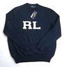 Polo Ralph Lauren Men's Navy Blue Letterman Rl Cotton Pullover Sweater New Nwt
