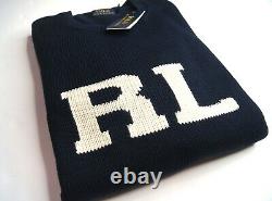 POLO RALPH LAUREN Men's Navy Blue Letterman RL Cotton Pullover Sweater NEW NWT