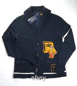 POLO RALPH LAUREN Men's Navy Blue Patch Tiger Letterman Cardigan Sweater NWT
