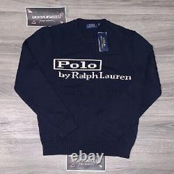 POLO RALPH LAUREN Men's Navy POLO LOGO Cotton Knit Crewneck Sweater Sz Large NWT