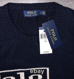 POLO RALPH LAUREN Men's Navy POLO LOGO Cotton Knit Crewneck Sweater Sz Large NWT