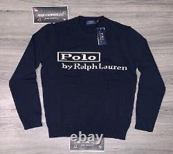 POLO RALPH LAUREN Men's Navy POLO LOGO Cotton Knit Crewneck Sweater Sz Large NWT