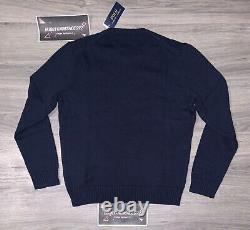 POLO RALPH LAUREN Men's Navy POLO LOGO Cotton Knit Crewneck Sweater Sz Large NWT