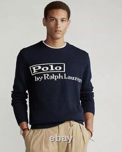 POLO RALPH LAUREN Men's Navy POLO LOGO Cotton Knit Crewneck Sweater Sz Large NWT