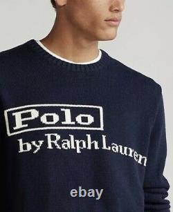 POLO RALPH LAUREN Men's Navy POLO LOGO Cotton Knit Crewneck Sweater Sz Large NWT