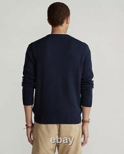 POLO RALPH LAUREN Men's Navy POLO LOGO Cotton Knit Crewneck Sweater Sz Large NWT