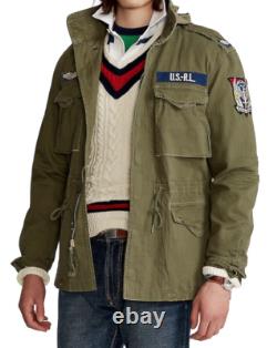 POLO RALPH LAUREN Men's Olive Green Herringbone Patches Field Jacket NEW NWT