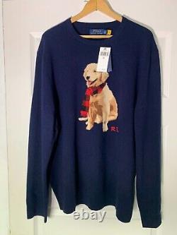 POLO RALPH LAUREN Men's Polo Dog CASHMERE Sweater $398 NAVY BLUE SIZE XLARGE NWT