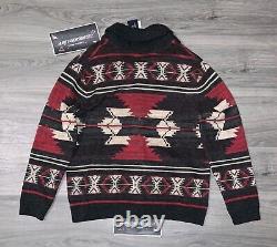 POLO RALPH LAUREN Men's Red Grey Multi Aztec Shawl Knit Cardigan Sweater NWT