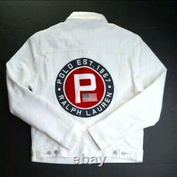 POLO RALPH LAUREN Men's White Circle P Graphic Cotton Denim Trucker Jacket NEW