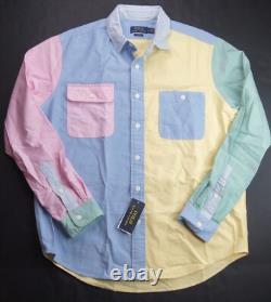 POLO RALPH LAUREN Men's Yellow Multi Classic Fit Colorblock Oxford Fun Shirt NWT