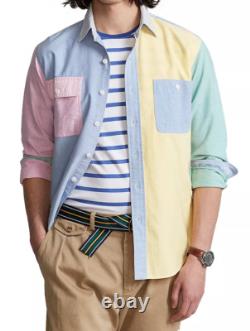 POLO RALPH LAUREN Men's Yellow Multi Classic Fit Colorblock Oxford Fun Shirt NWT