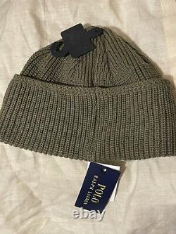 POLO RALPH LAUREN Mens Patch Beanie Hat TIGER Skull Watch Cap Upcycle OLIVE