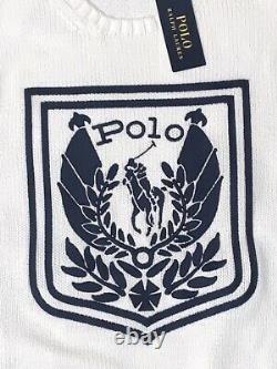 POLO RALPH LAUREN Mens White Crest Logo Embroidered Cotton Knit Sweater NWT $268