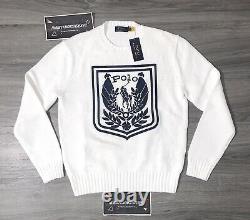 POLO RALPH LAUREN Mens White Crest Logo Embroidered Cotton Knit Sweater NWT $268
