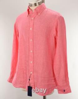 POLO RALPH LAUREN Pink Chambray Linen Custom Fit Long Sleeve Shirt LARGE NWT