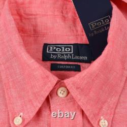 POLO RALPH LAUREN Pink Chambray Linen Custom Fit Long Sleeve Shirt LARGE NWT
