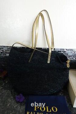 POLO RALPH LAUREN Raffia woven black & gold Tote Bag purse New with tags
