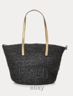 POLO RALPH LAUREN Raffia woven black & gold Tote Bag purse New with tags