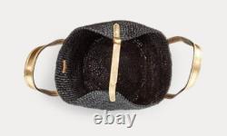 POLO RALPH LAUREN Raffia woven black & gold Tote Bag purse New with tags